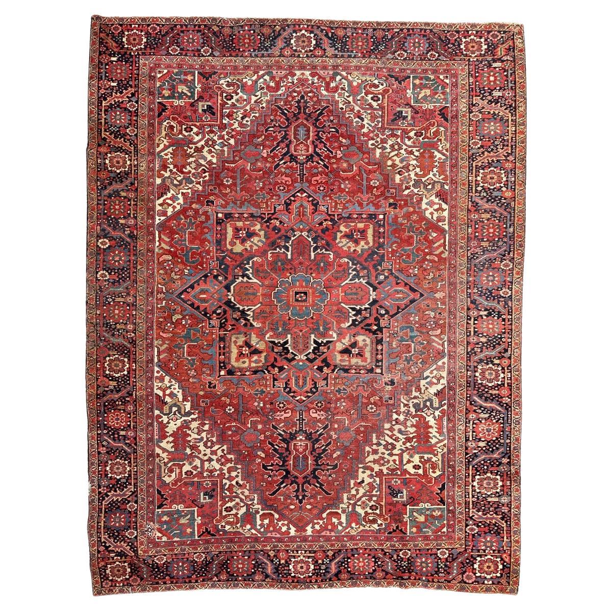 Bobyrug’s Wonderful room size antique Heriz style rug  For Sale