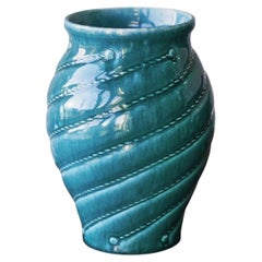 Wonderful Rope Themed Art Deco Vase in Turquoise Europe 1930s