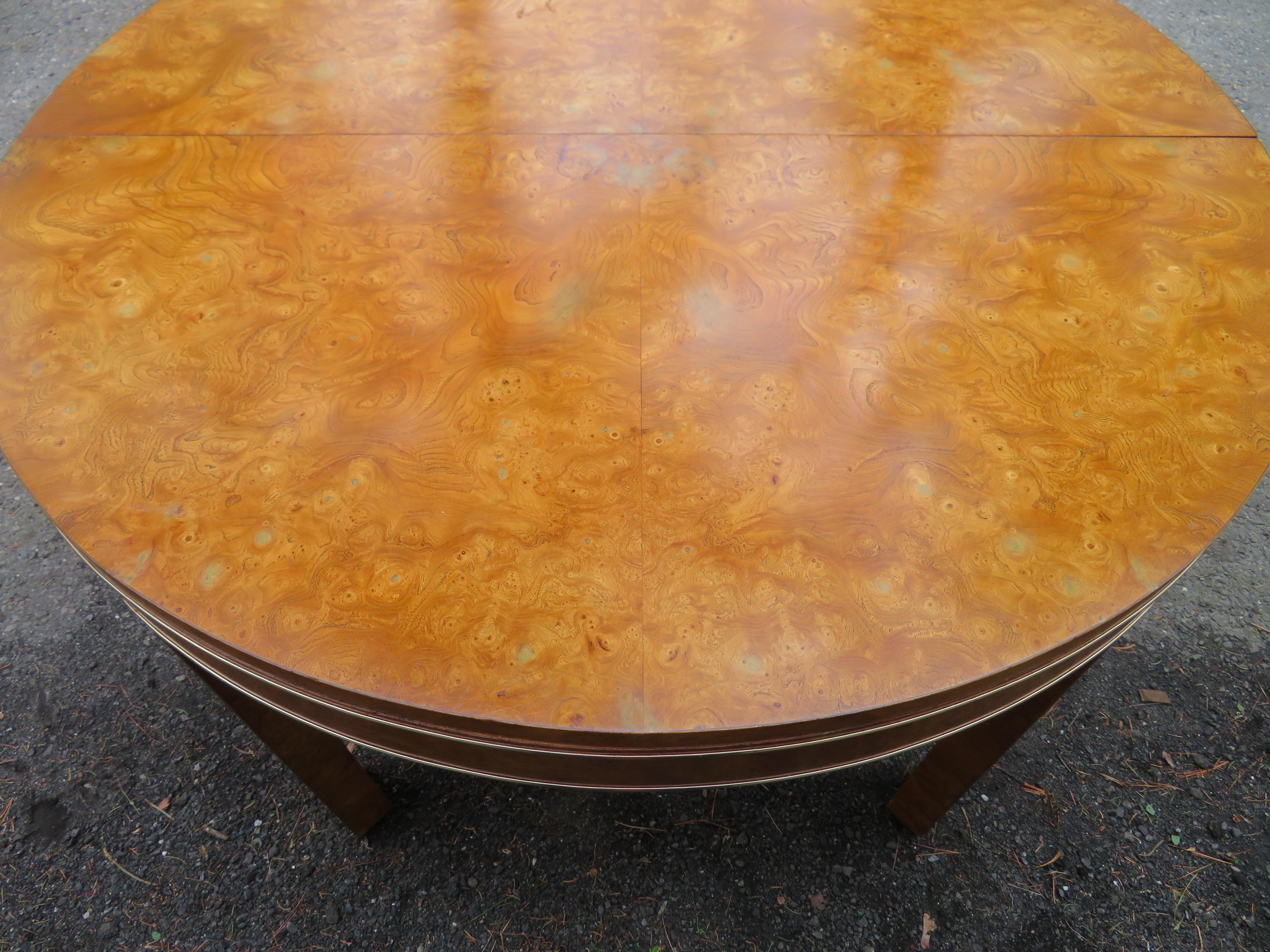 Wonderful Round Mastercraft Burled Dining Table 2 Leaves Mid-Century Modern 4