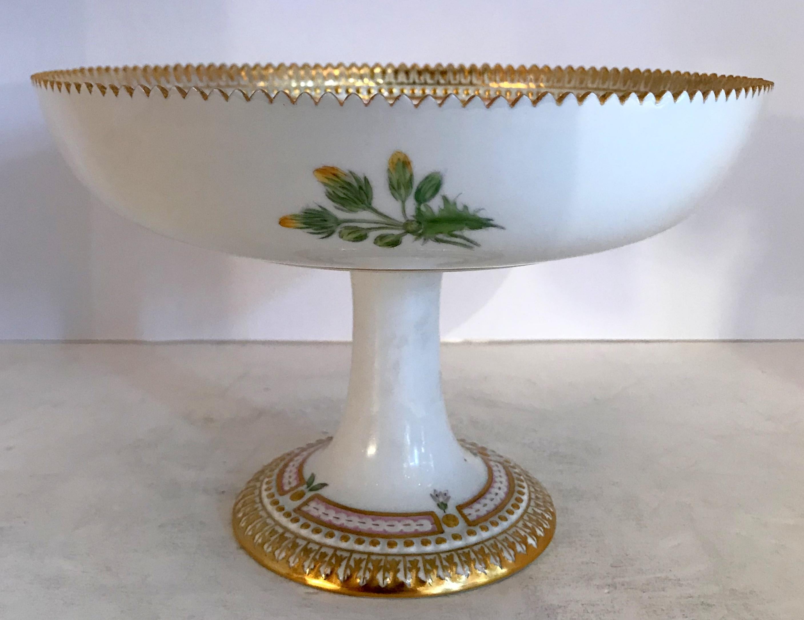 Hand-Painted Wonderful Royal Copenhagen Flora Danica Sonchus Asper Vill Footed Pedestal Bowl