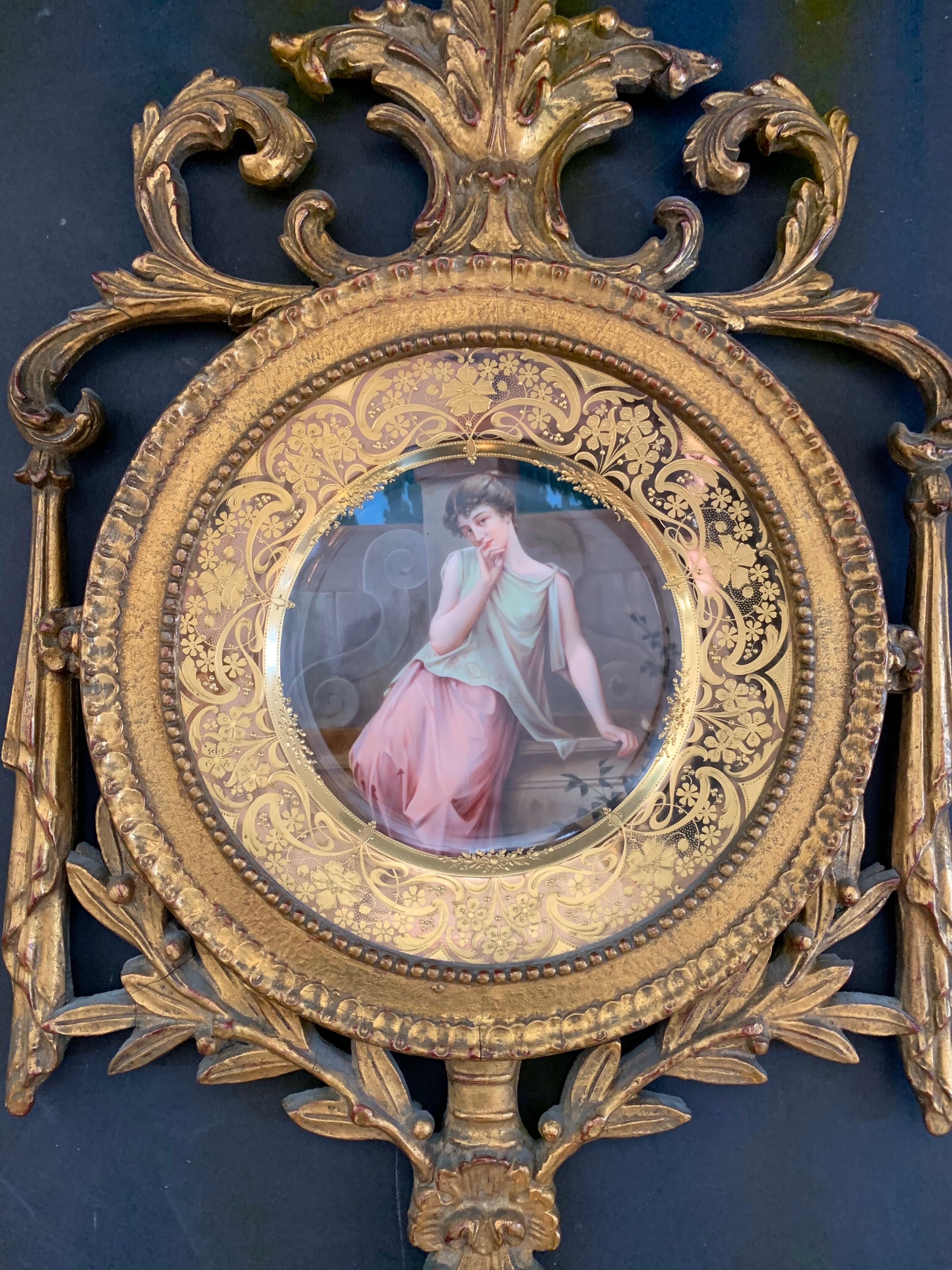 Wonderful royal Vienna porcelain portrait plate giltwood frame
Signed on the back Erwartung with a bee hive and Germany below.