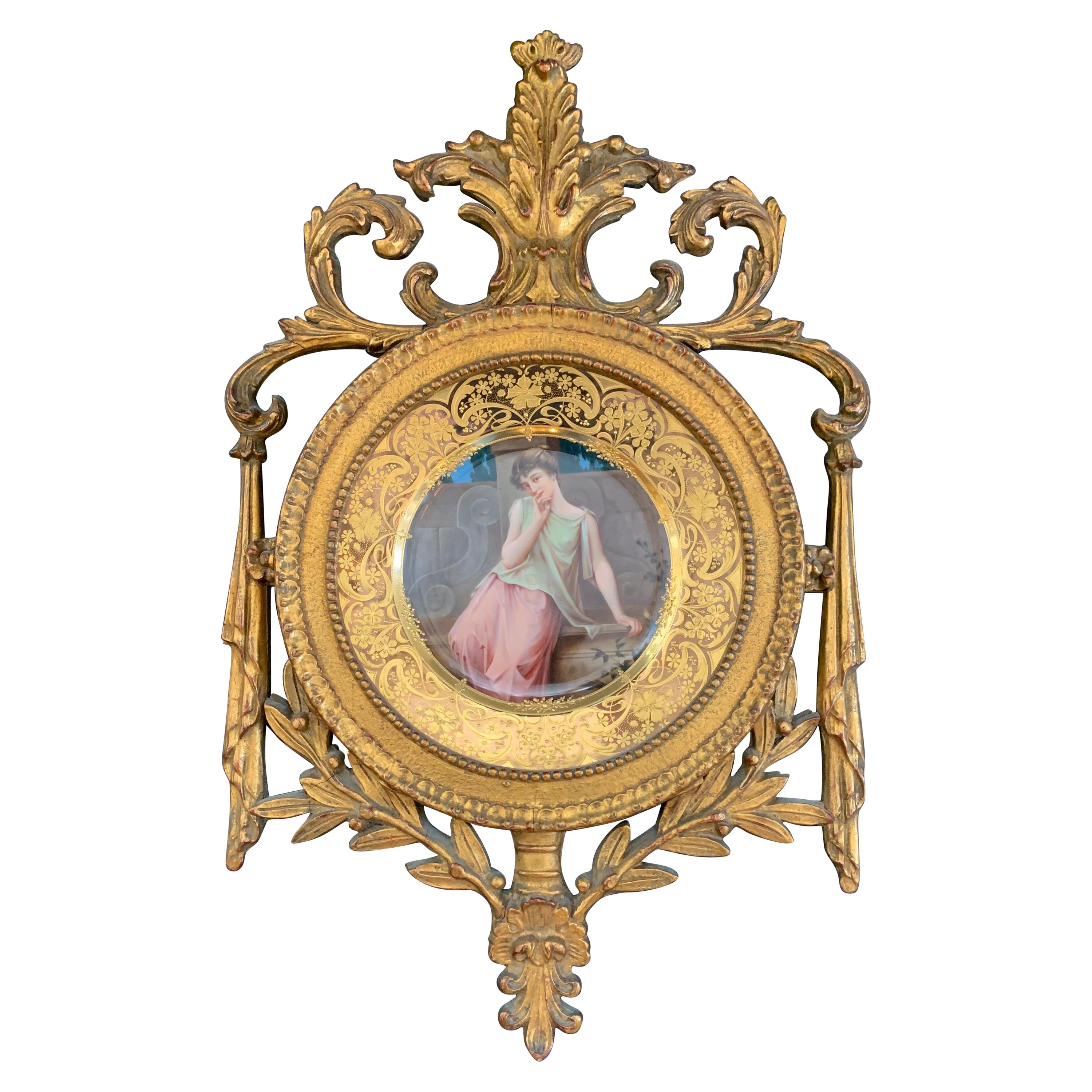 Wonderful Royal Vienna Erwartung Porcelain Portrait Plate Giltwood Frame