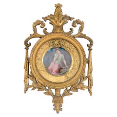 Antique Wonderful Royal Vienna Erwartung Porcelain Portrait Plate Giltwood Frame