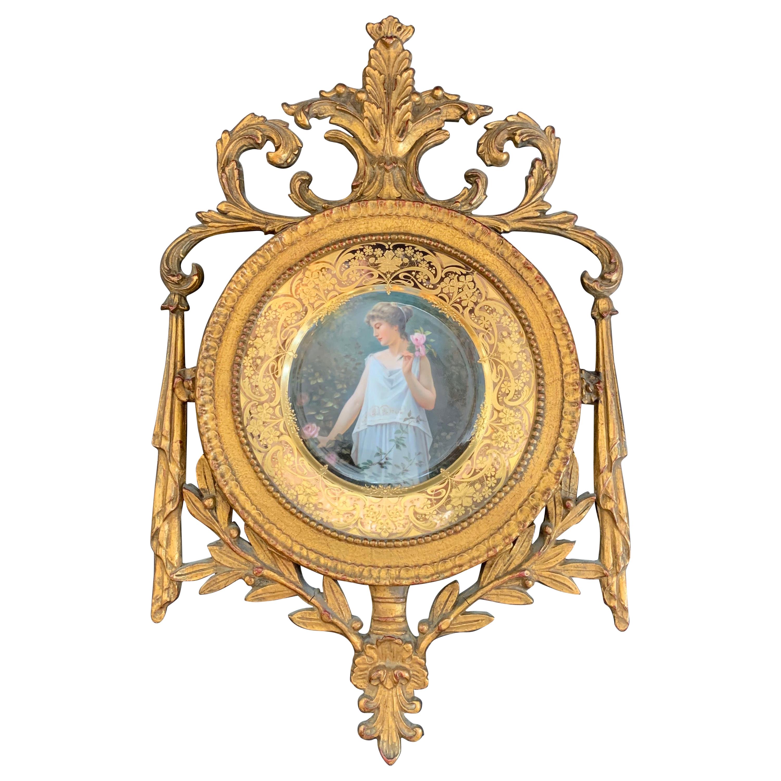 Wonderful Royal Vienna Unter Rosen Porcelain Portrait Plate Giltwood Frame