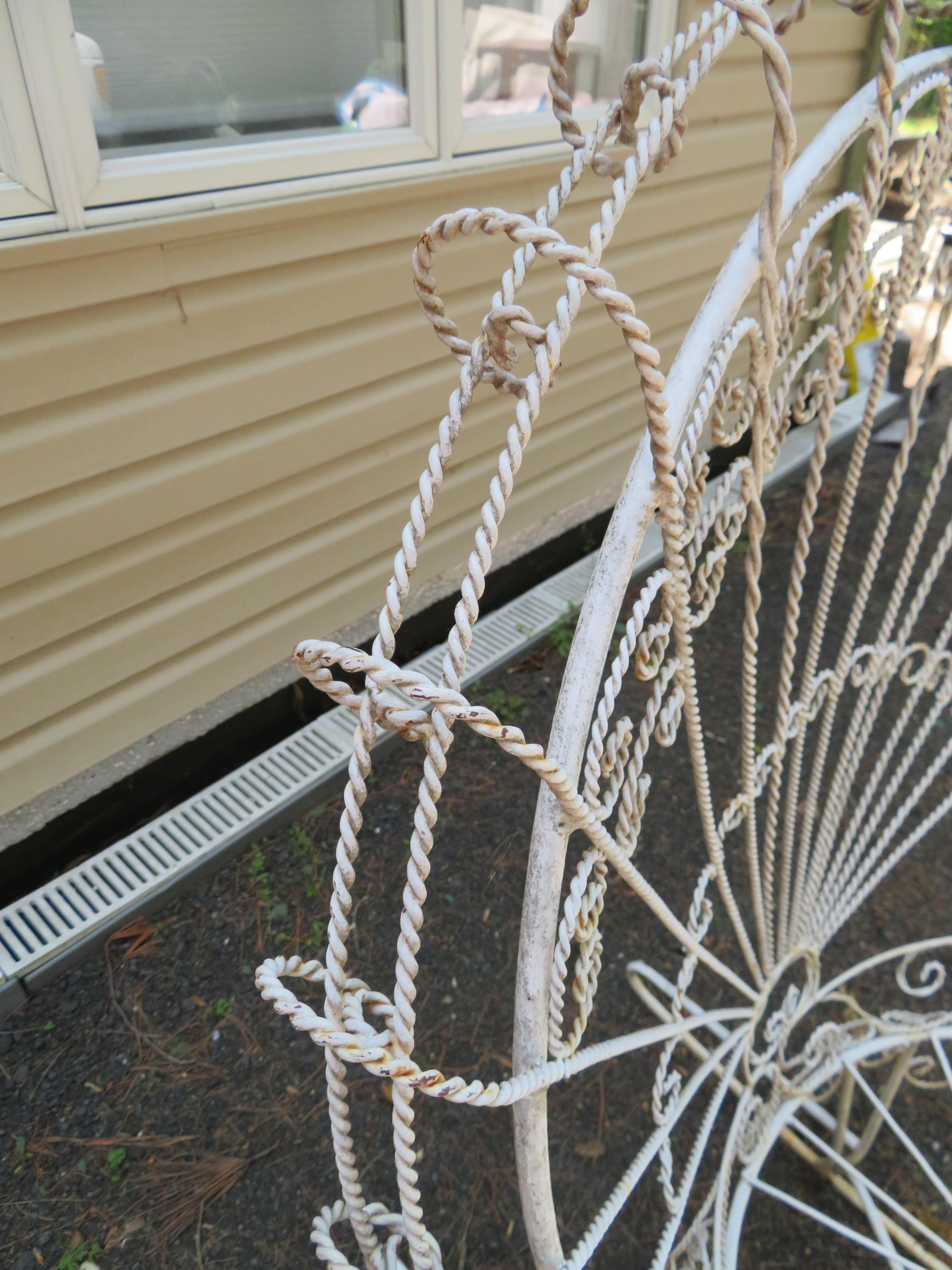 Mid-20th Century Wonderful Salterini White Wrought Iron Peacock Back Rocking Chair