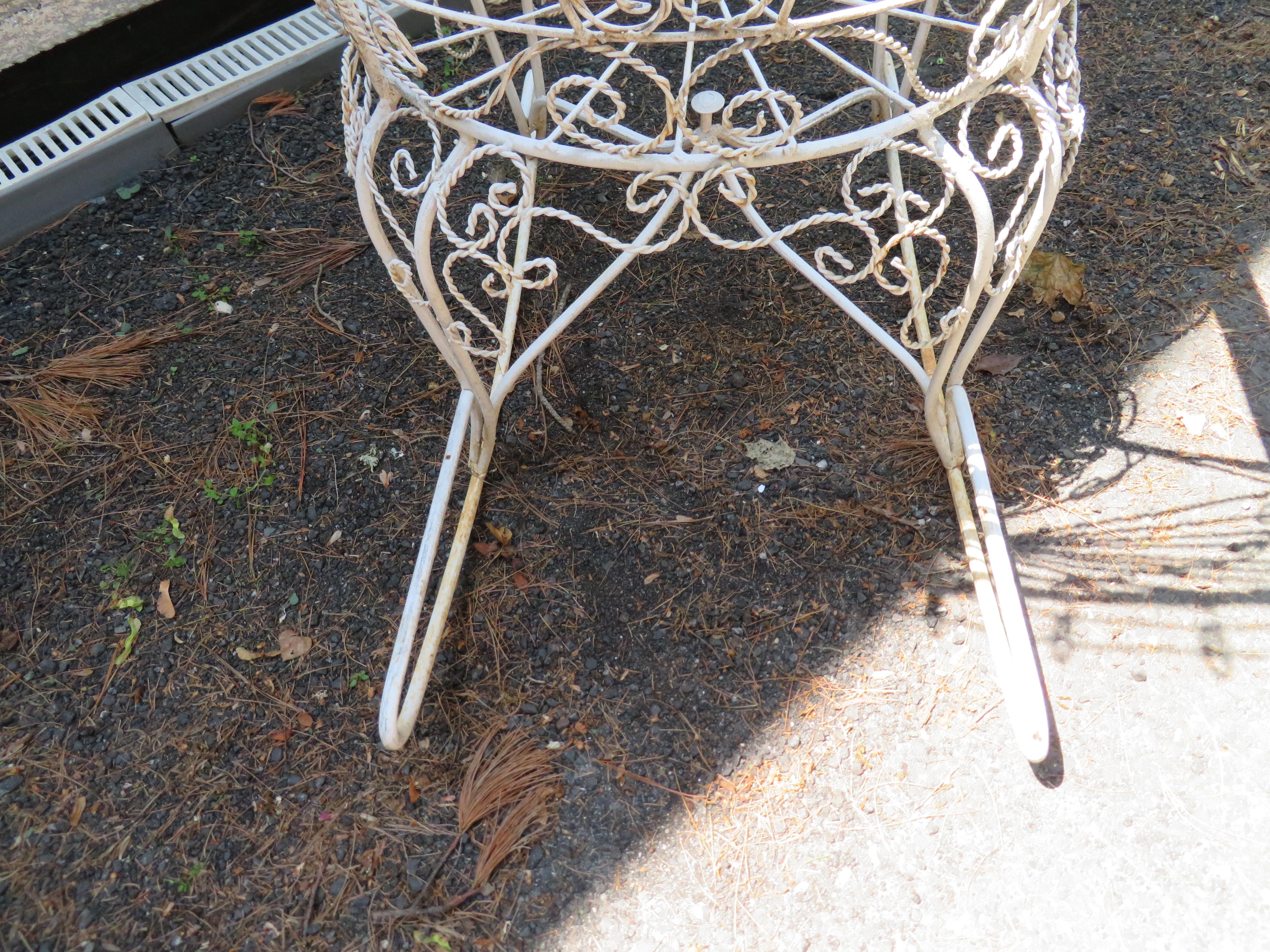 Painted Wonderful Salterini White Wrought Iron Peacock Back Rocking Chair  For Sale