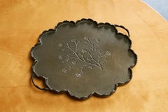 Wonderful Scalloped Tray with Floral Decoration in Sand Cast Brass 1960s