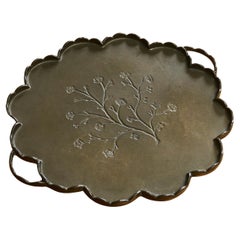 Wonderful Scalloped Tray with Floral Decoration in Sand Cast Brass 1960s