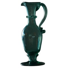 Wonderful Sea-Green Venetian Style Glass Pitcher in Hand Blown Art Glass