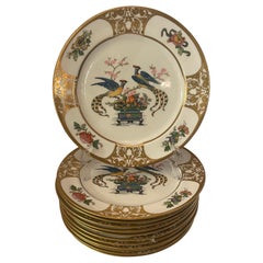 Wonderful Service 12 Chinoiserie Hand Painted Porcelain Lunch Dessert Plates