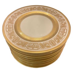 Wonderful Service 12 Selb Bavaria Heinrich & Co Gold Encrusted Dinner Plates