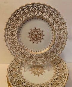 Wonderful Service for 12 Pierced Hand Painted Porcelain Dresden Dessert Plates