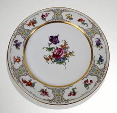 Wonderful Service Plates Set 12 Limoges France White Gold Flower Bouquet Dishes