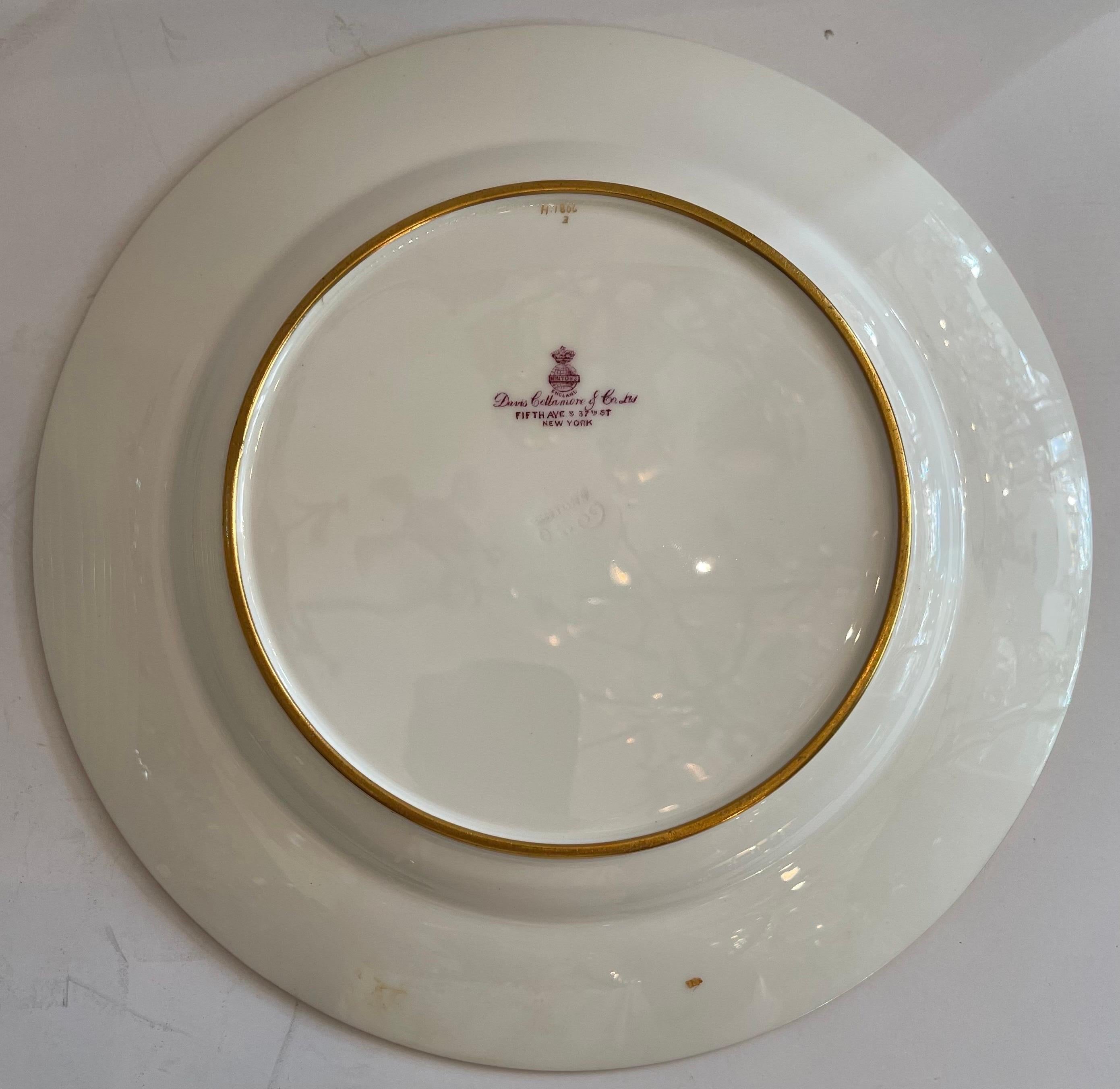 20th Century Wonderful Service Set 12 Minton Dinner Plates Raised Gold Gilded Regency Urn