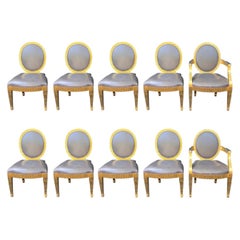 Wonderful Set 10 John Hutton Donghia Grey Leather Gold Gilt Grand Soleil Chairs