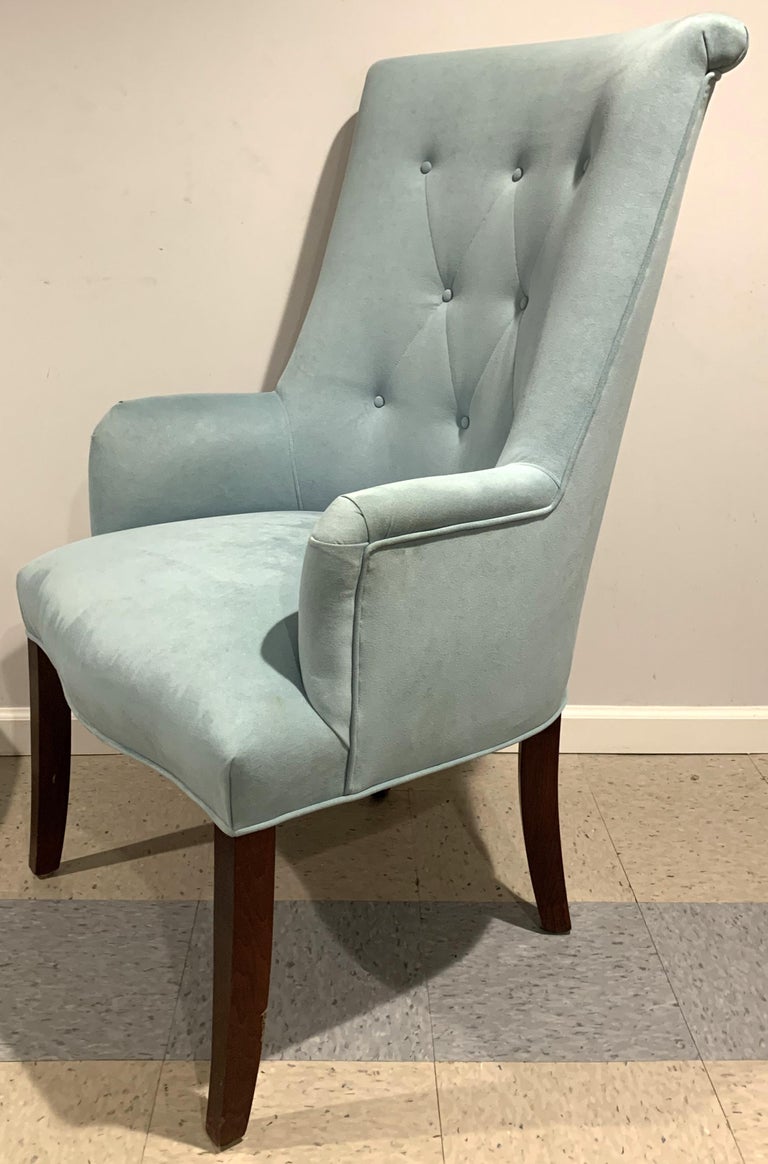 Modern Set 14 Light Blue Ultra Suede Barrel Back Button Tufted Arm Side ...