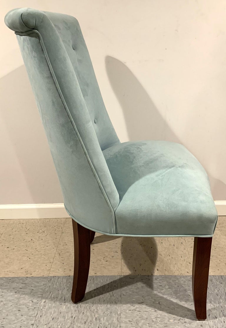 Modern Set 14 Light Blue Ultra Suede Barrel Back Button Tufted Arm Side ...