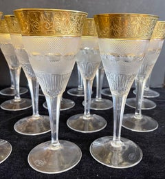 Wonderful Set 18 Moser Splendid Cut Crystal 24K Gold Rim Water Glasses Goblets