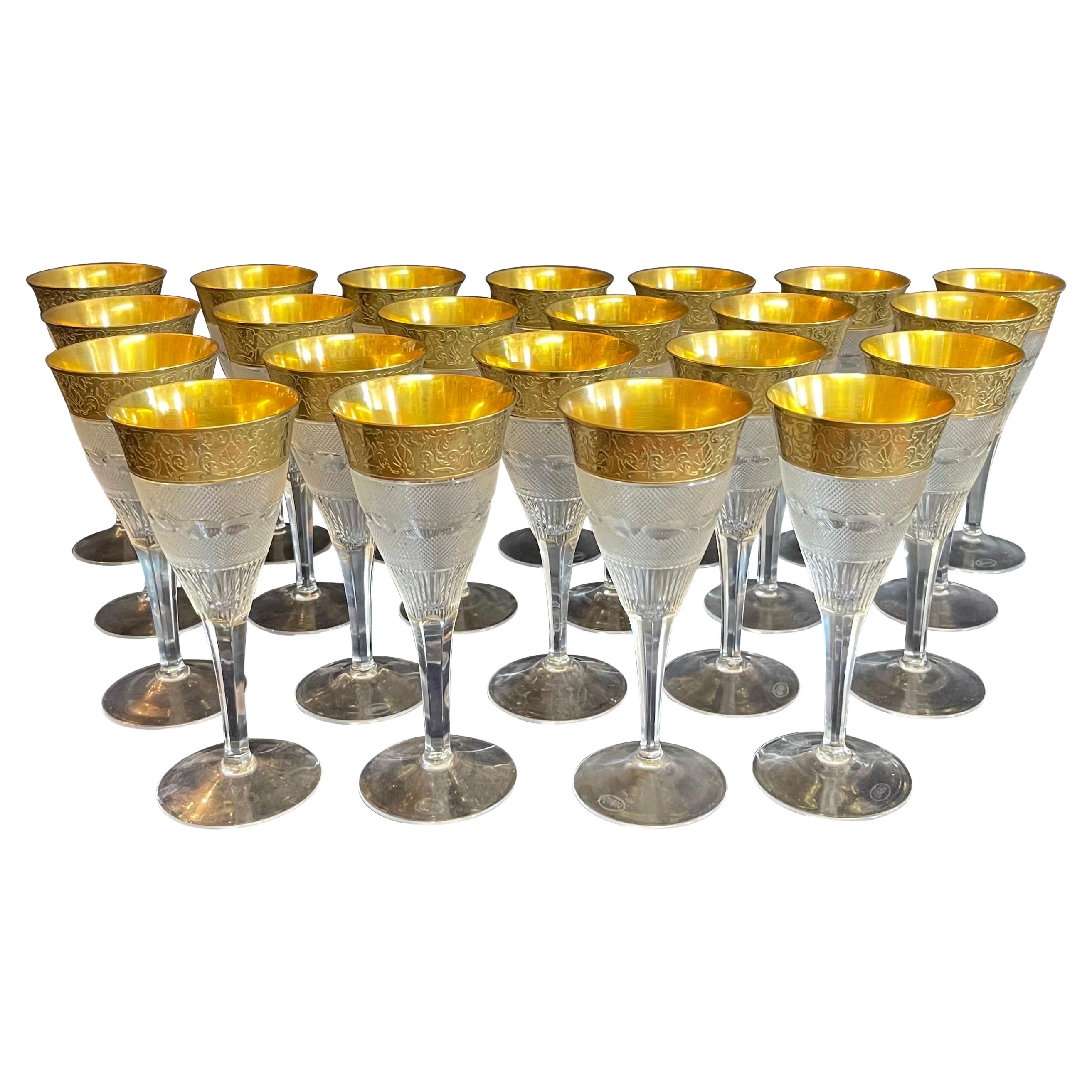 Wonderful Set 18 Moser Splendid Cut Crystal 24K Gold Rim Water Glasses Goblets For Sale