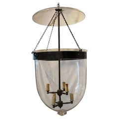 Wonderful Very Large Brass Clear Blown Glass Bell Jar Lantern Light Fixture
