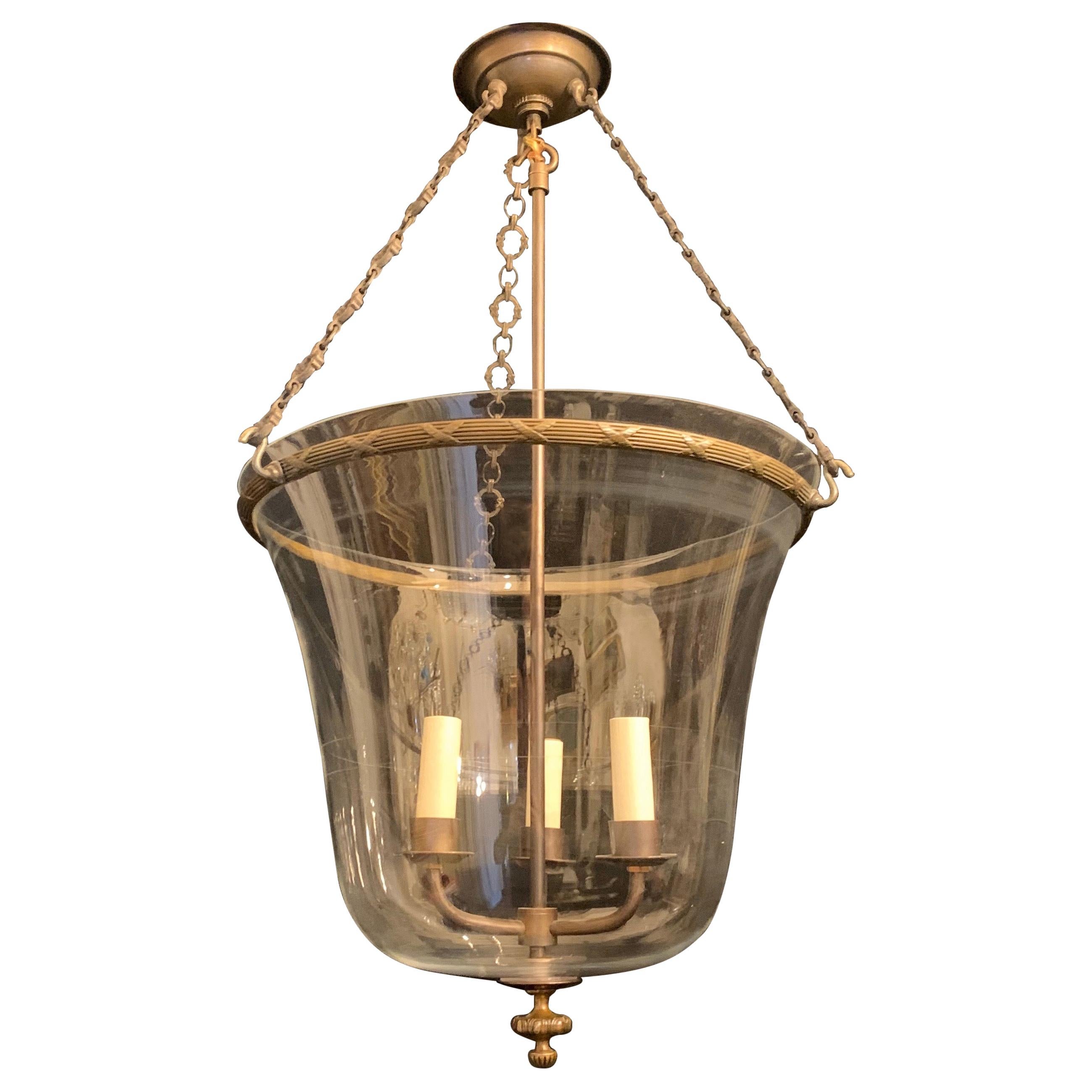 Wonderful Large Vaughan Glass Bell Jar Lantern Fixture Bronze Ribbon Reed