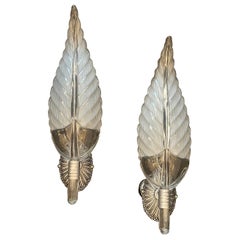 Wonderful Set 4 Barovier & Toso Mid Century Modern Murano Silver Leaf  Sconces