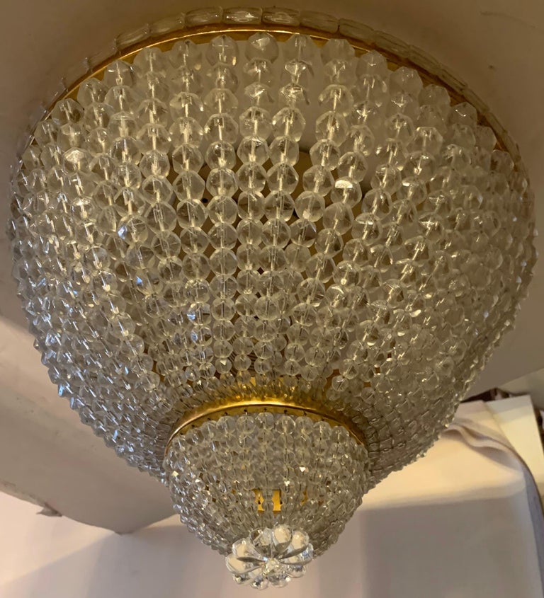 Set of 4 Beaded Crystal Basket Flush Mount Brass Ceiling Light Fixtures For Sale at 1stdibs