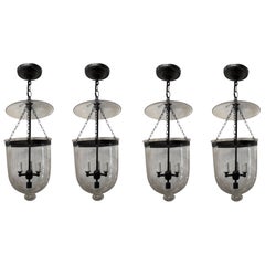 Wonderful Set 4 Brass Clear Blown Glass Bell Jar Lanterns Light Fixtures