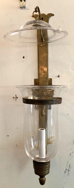 Wonderful Set 4 English Regency Bronze Hurricane Glass Bellow Lantern Sconces