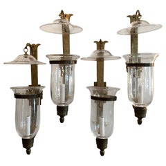 Wonderful Set 4 English Regency Bronze Hurricane Glass Lantern Sconces