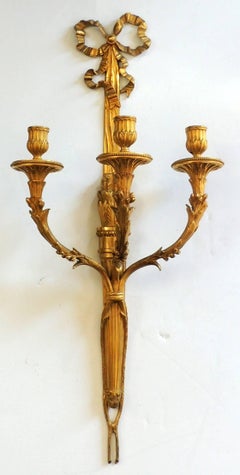 Wonderful Set of Four French Gilt Dore Bronze Louis XVI Bow Top Filigree Sconces