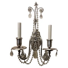 Maravilloso juego de 4 piezas de Four Sterling Bronze Co. Apliques niquelados con guirnaldas de cristal