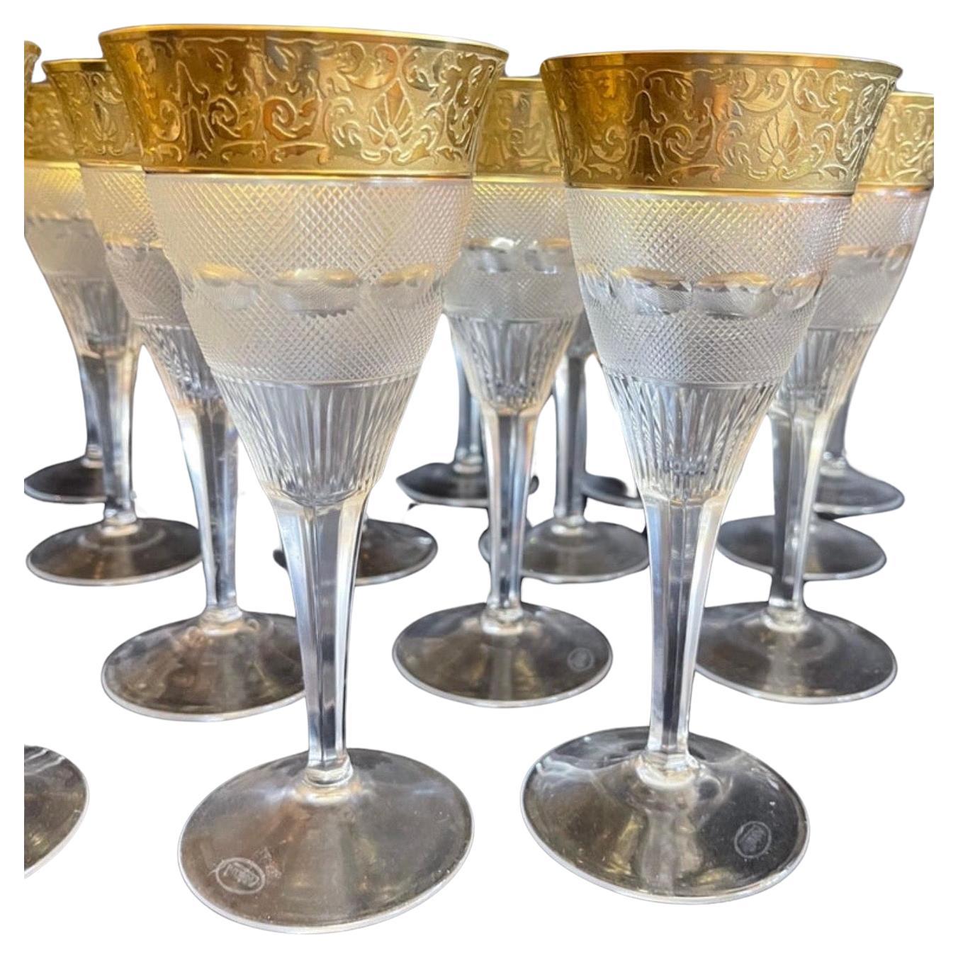 Wonderful Set 4 Moser Splendid Cut Crystal 24K Gold Rim Water Glasses Goblets