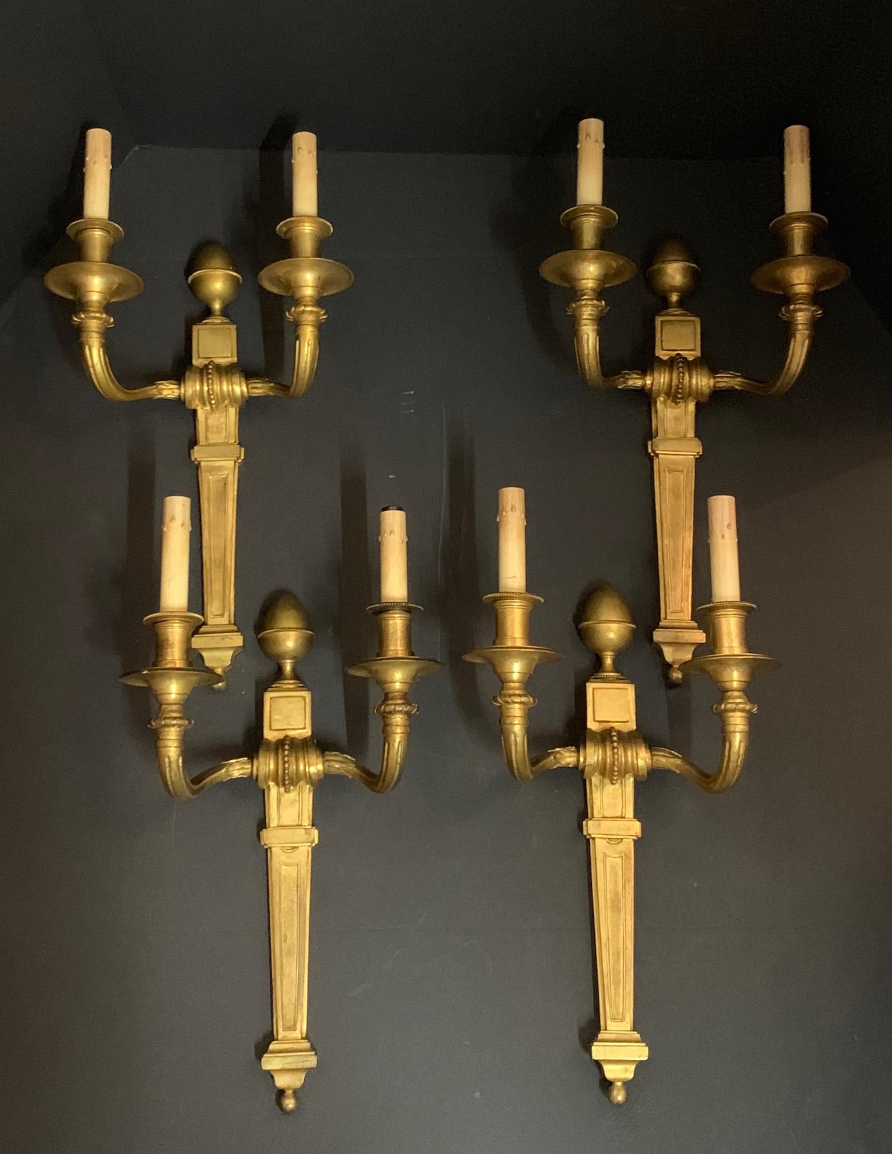 Set of 4 Two Pairs French Bronze Empire Caldwell Neoclassical Urn Sconces 4