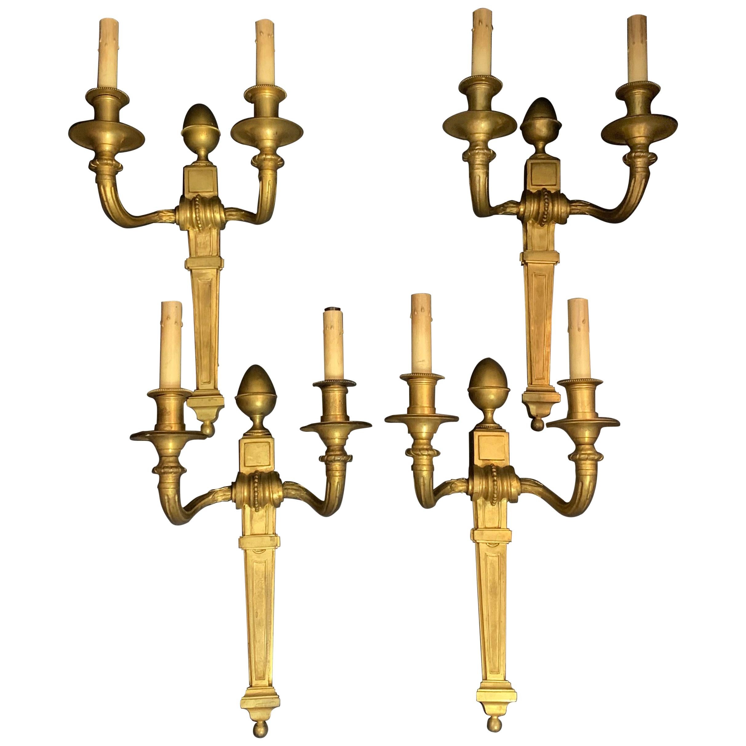 Set of 4 Two Pairs French Bronze Empire Caldwell Neoclassical Urn Sconces