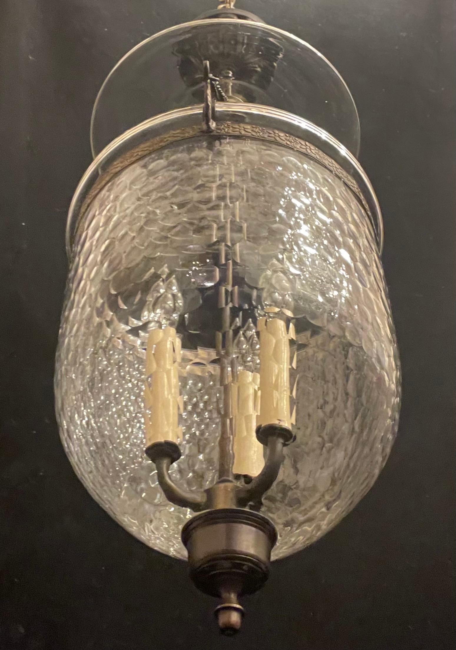 20th Century Wonderful Set 4 Vaughan 3 Light Bronze Glass Regency Hall Lantern Light Fixtures