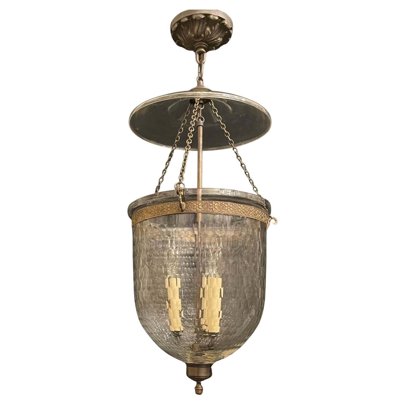 Wonderful Set 4 Vaughan 3 Light Bronze Glass Regency Hall Lantern Light ...