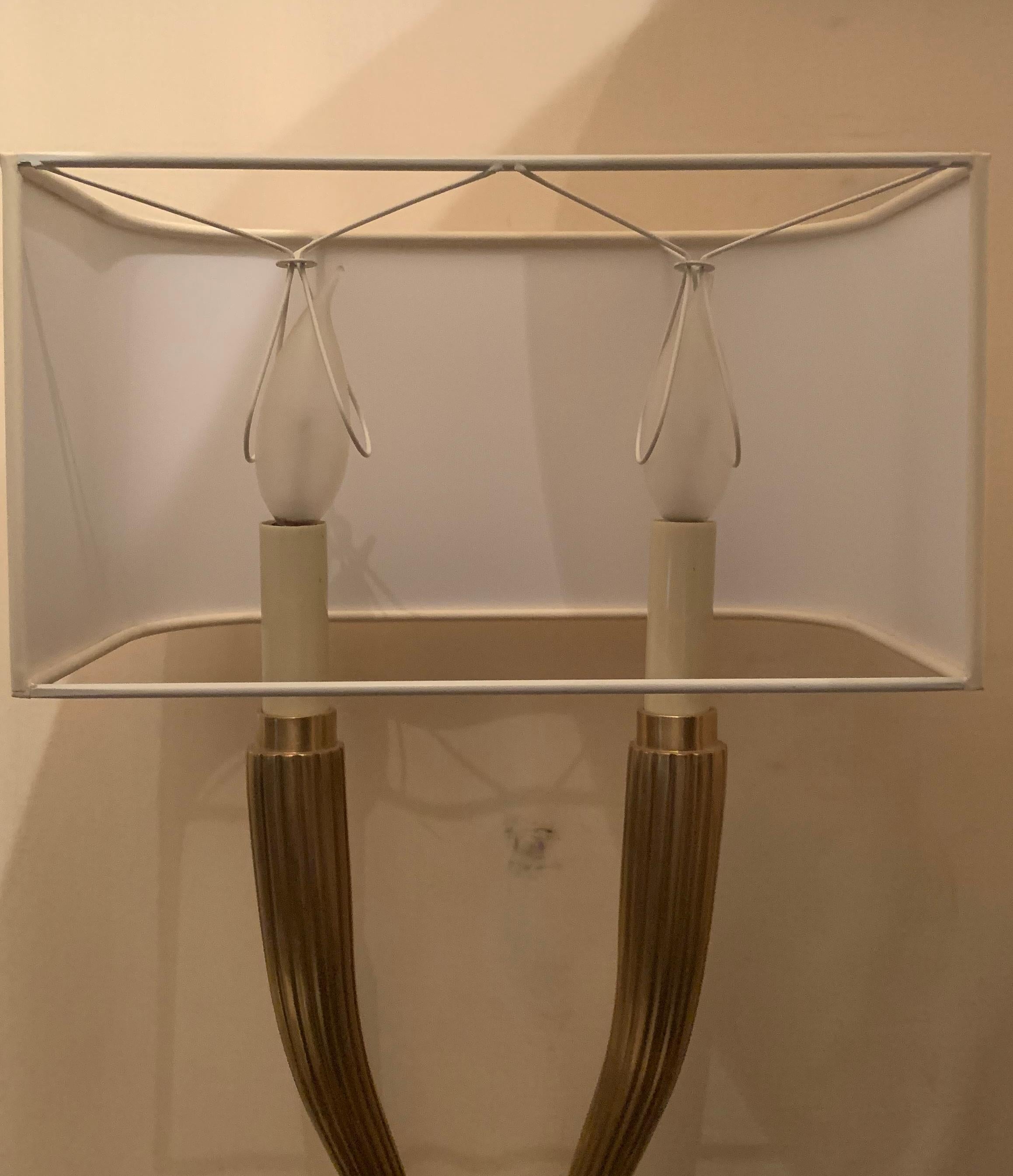 Wonderful Set 4 Modern Ruhlmann Double Arm Bronze Wall Sconce Visual Comfort In Good Condition For Sale In Roslyn, NY