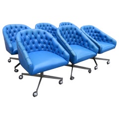 Wonderful Set 6 Ward Bennett Style Rolling Swivel Chairs Tufted Midcentury