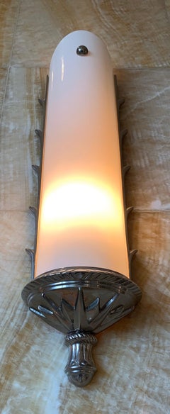 Wonderful Set 3 Urban Archaeology Murray Hill Opal Shade Polished Nickel Sconces