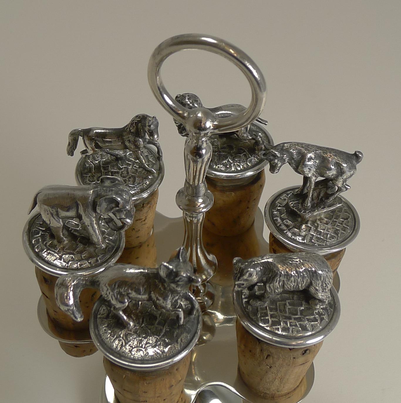 Wonderful Set Austrian Silver Plated Figural Wine/Bottle Corks, circa 1920 In Good Condition In Bath, GB