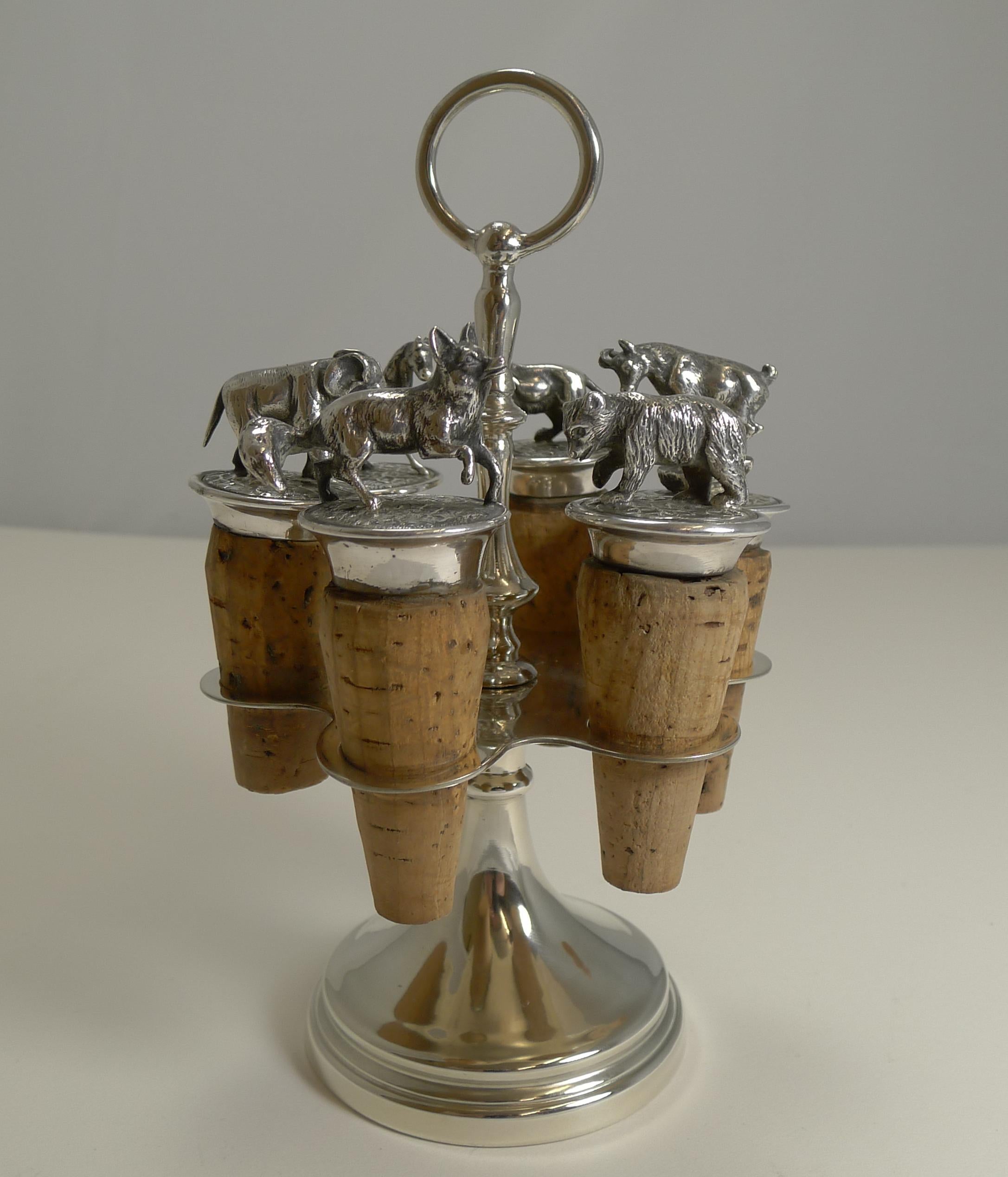 Wonderful Set Austrian Silver Plated Figural Wine/Bottle Corks, circa 1920 5