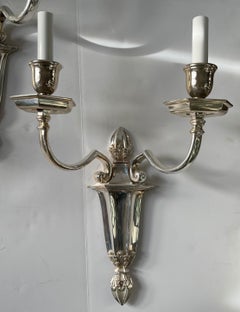 Wonderful Pair E.F. Caldwell Silvered Bronze Neoclassical 2-Light Wall Sconces