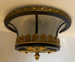Wonderful French Iron Ormolu Bronze Frosted Glass Flush Mount Ceiling Fixture