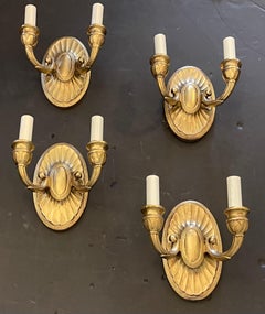 Wonderful Set Four Neoclassical Caldwell Fluted Sunburst Scalloped Wall Sconces