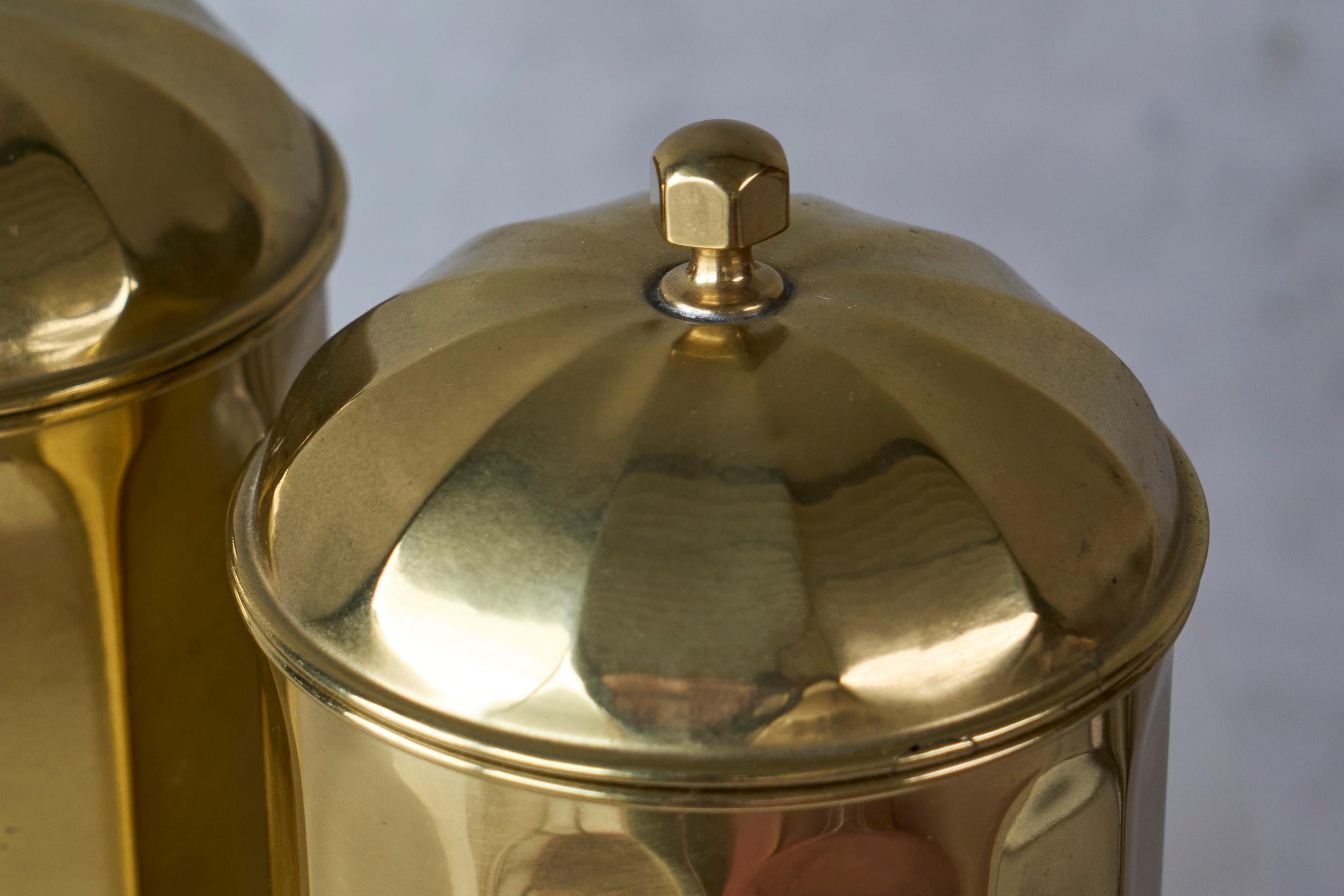 Wonderful Set of 3 Brass Kitchen Canisters Early 20th Century 2