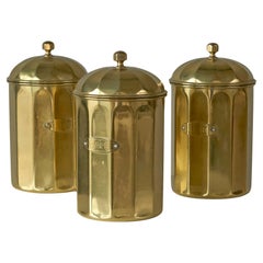 Vintage Wonderful Set of 3 Brass Kitchen Canisters Early 20th Century