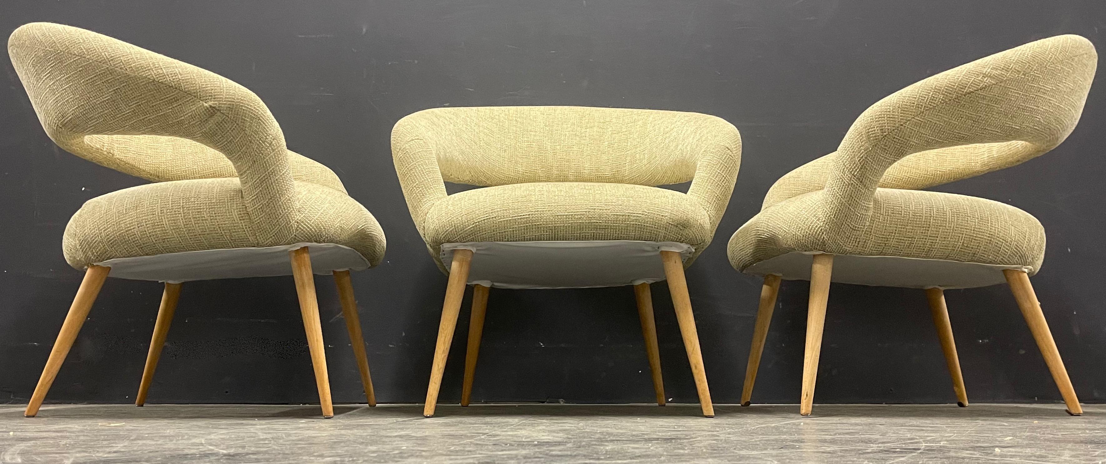 wonderful set of 3 elegant lounge chairs For Sale 8
