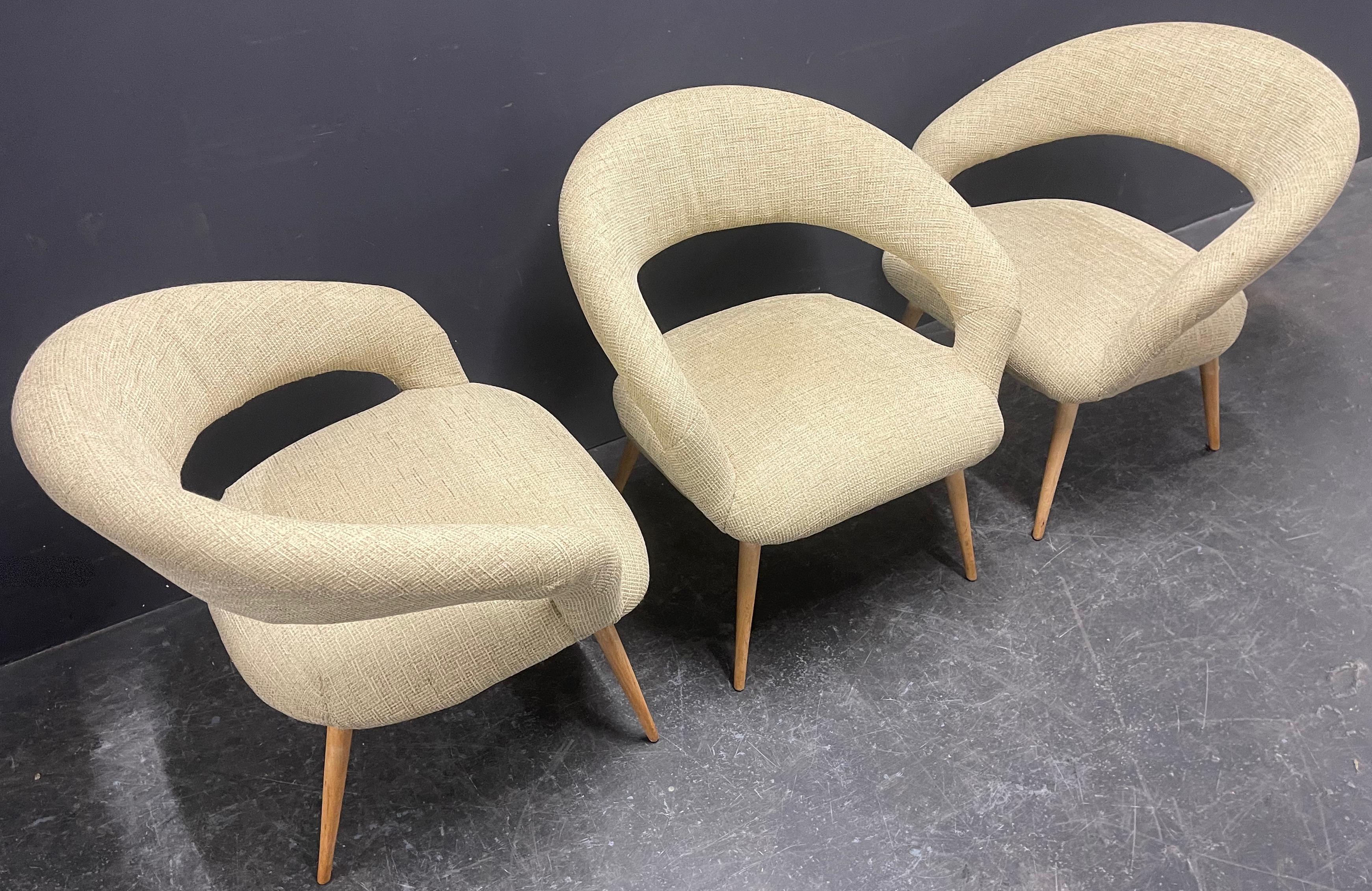 wonderful set of 3 elegant lounge chairs For Sale 11