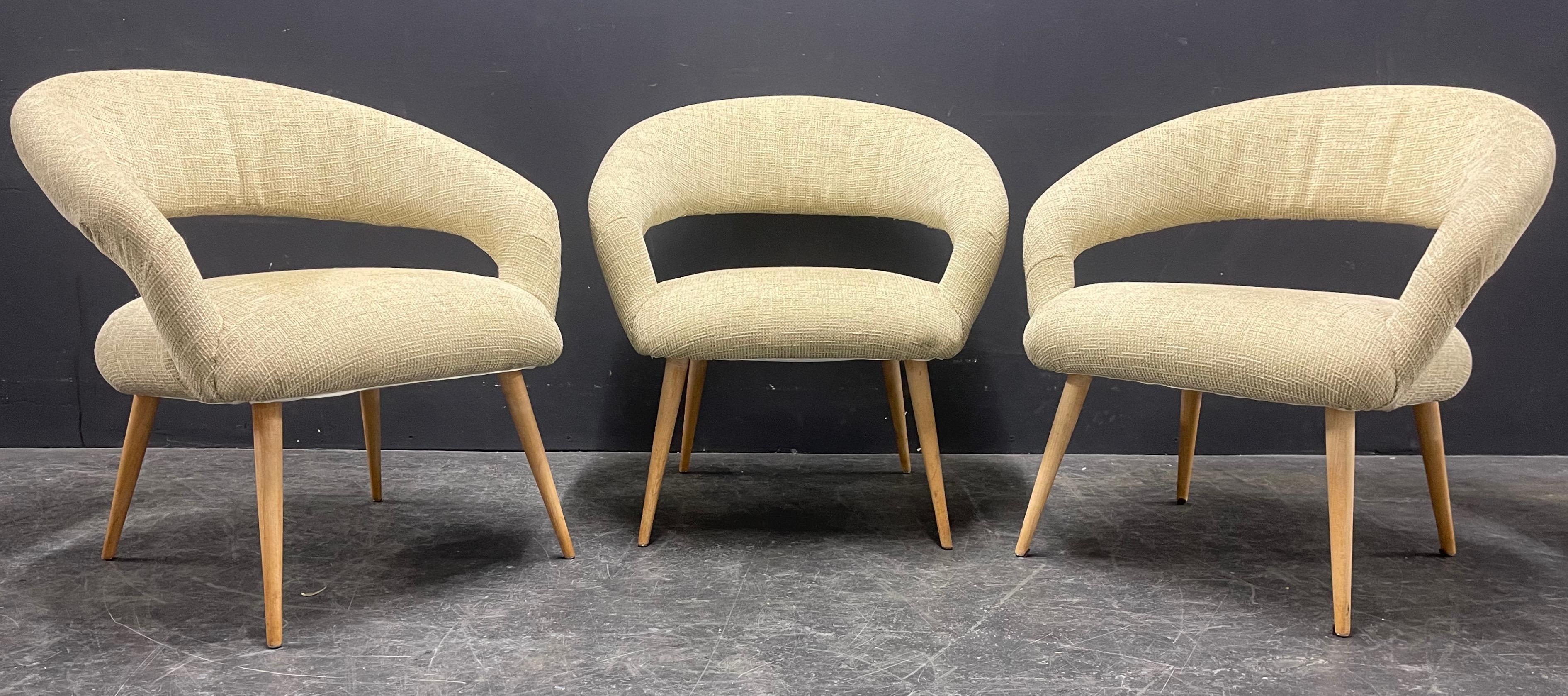 Mid-20th Century wonderful set of 3 elegant lounge chairs For Sale
